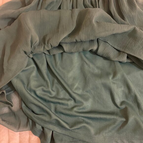 🍏 Vintage Vero Moda Emerald-Teal Green Lace Empire-Style Mini Dress - Picture 4 of 6